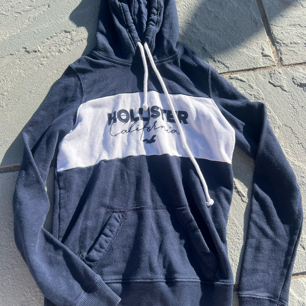 Hollister Blue and White Sweatshirt Hoodie
